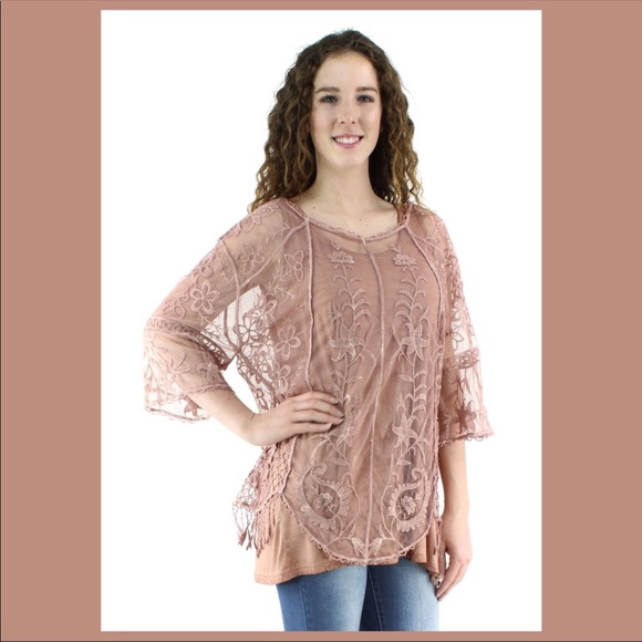 🎈Very Moda Lace Paisley Fringe Tunic Rose Pink - Picture 2 of 5